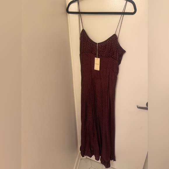 NWT! Doen Rosaria gathered polka-dot silk-blend midi dress - L - Picture 4 of 11